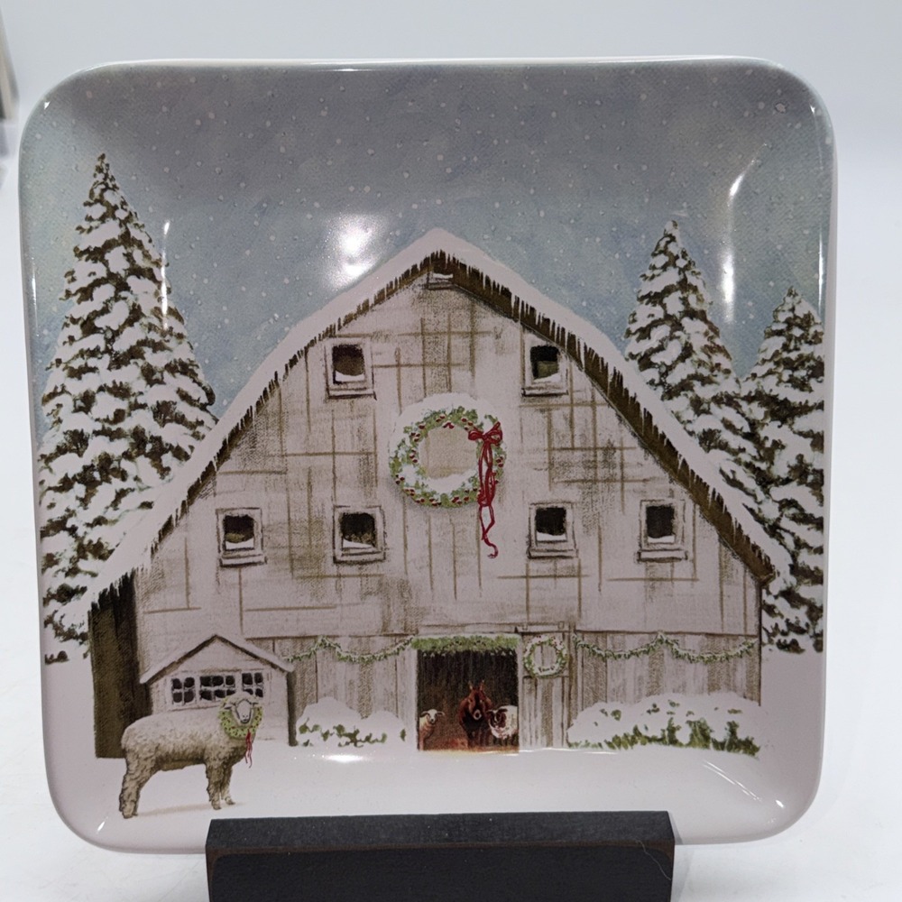 Christmas Barn Scene Farm Sheep Holiday Christmas Plate By Park Designs